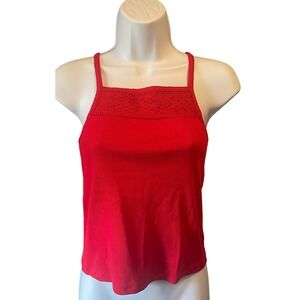 Womens Y2K Coquette‎ Ribbed Lace Crochet Trim Camisole XS/S Red Tank Top Layer